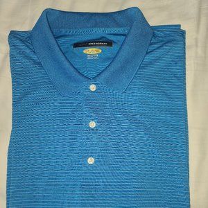 Greg Norman Stretch Horizon Blue Stripe Play Dry Golf Polo